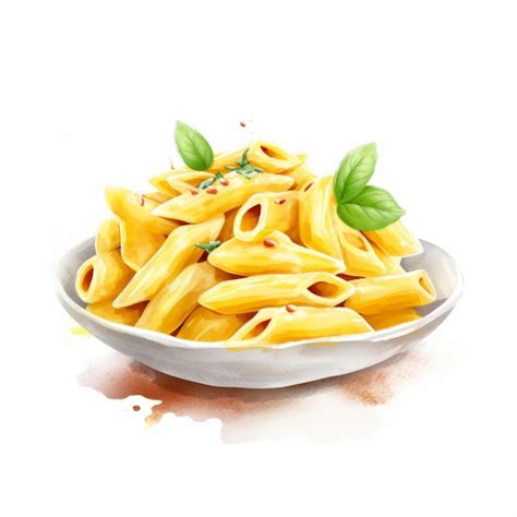 Premium AI Image Realistic Watercolor Illustration Of Penne Pasta In Dish