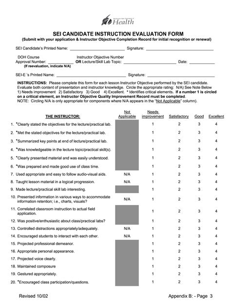 Sei Candidate Instruction Evaluation Form Doh Wa Fill And Sign