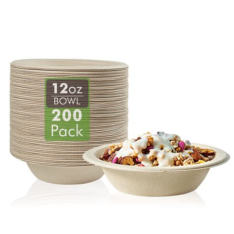 Vplus 200 Pack 12 OZ Paper Bowls, Disposable Compostable Bowls Bulk
