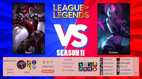 LOL Shaco VS Evelynn Jungle S11 8 6 7 DEFEAT YouTube