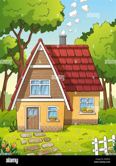 House with garden. Hand drawn vector illustration with separate layers ...