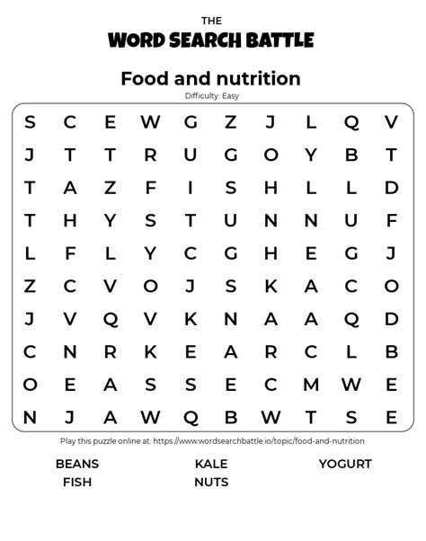 Printable Food And Nutrition Word Search