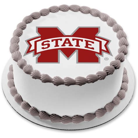 Mississippi State Athletics Logo Red White Edible Cake Topper Image Ab