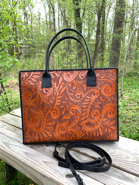 Hand Tooled Leather Purse Tooled Bag Large Leather Tote Etsy