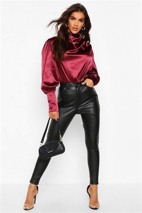 Satin High Neck Oversized Blouse Boohoo