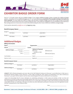 Fillable Online EXHIBITOR BADGE ORDER FORM - CSAE Fax Email Print ...