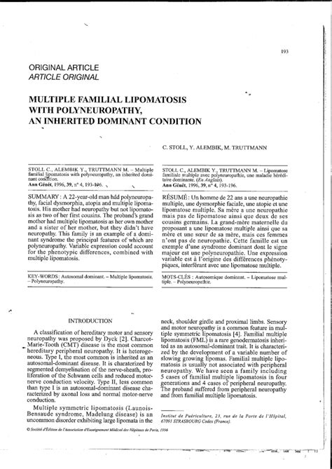 Pdf Multiple Familial Lipomatosis With Polyneuropathy An Inherited