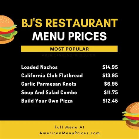 Menu and prices at BJ's Happy Hour (updated in 2023) - Breakfast Hours 2022