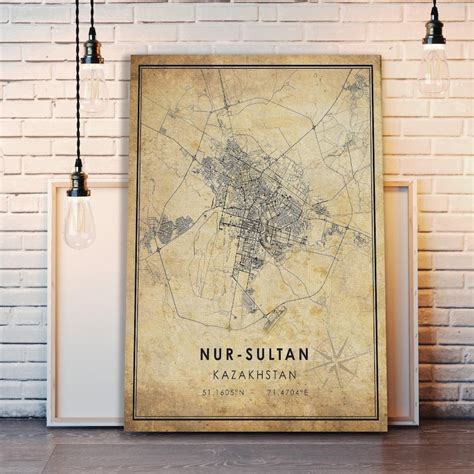 nur sultan vintage map print nur sultan kazakhstan map art nur