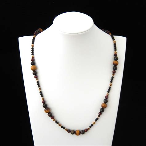 Tiger S Eye Beaded Necklace Black Onyx Chatoyancy Stone Etsy