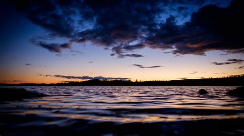 Sea Waves Trees Silhouettes Evening Black Clouds Blue 4k Hd Dark Background Wallpapers Hd