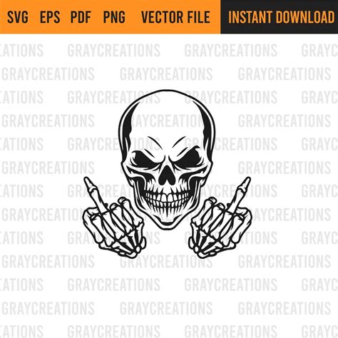 Skull Middle Finger Svg Skull Svg Skull Clipart Skeleton Svg Skull Cut