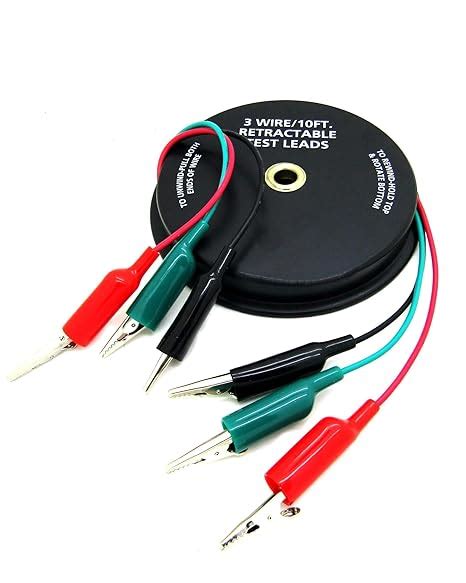 3 Wire 10 Feet Retractable Reel Test Probe Leads 18 Gauge Alligator