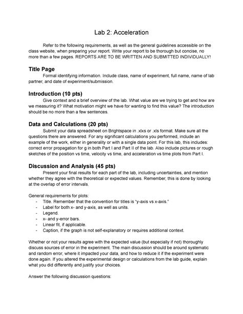 Phy Acceleration Lab Report Rubric Lab Acceleration Refer To