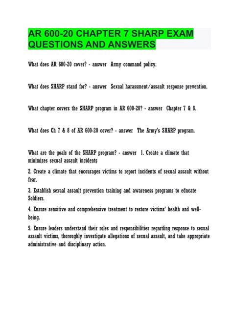 AR 600-20 CHAPTER 7 SHARP EXAM QUESTIONS AND ANSWERS - ARMY SHARP