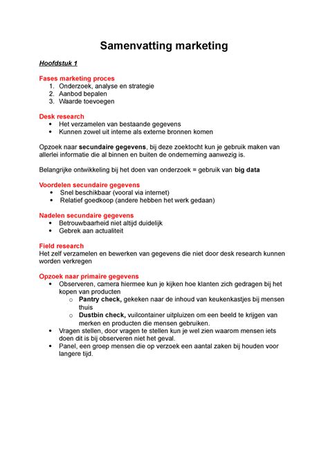 Samenvatting Marketing Jaar 1 Semester 1 Samenvatting Marketing