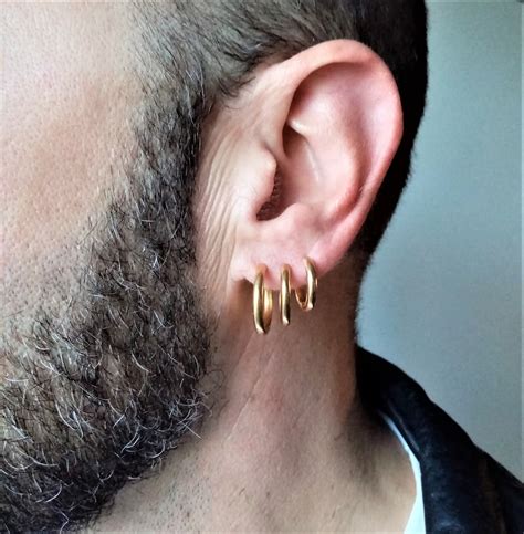 3 Gold Steel Hoops For Men Gold Steel Hoops 14 18 20 Mm Etsy