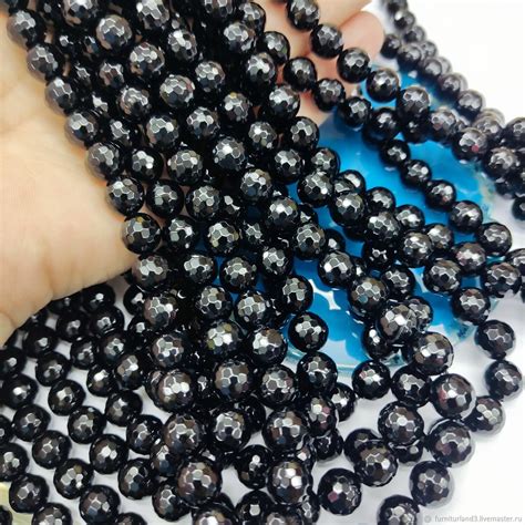 Агат черный "Оникс" с огранкой 8 мм. 1 шт. 1/2 нити в интернет-магазине ...