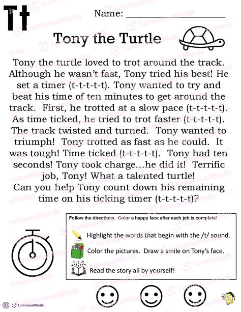 Reading Comprehension Worksheets Tony The Turtle