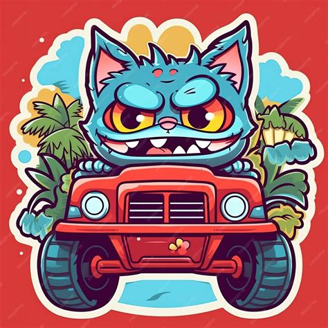 Premium AI Image | Cute cartoon cat driving a car