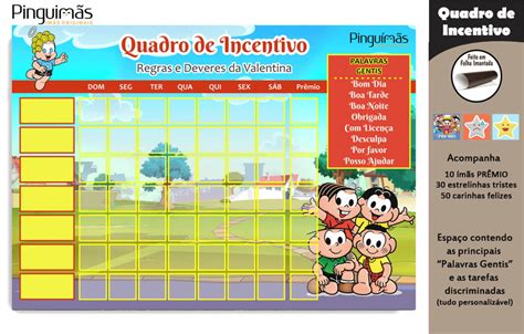 Quadro De Incentivo Turma Da Mônica A4 Manta Magnética Elo7