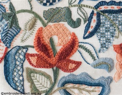 Detail Of Crewel Cushion Stitched By Fran Novitski Jacobean