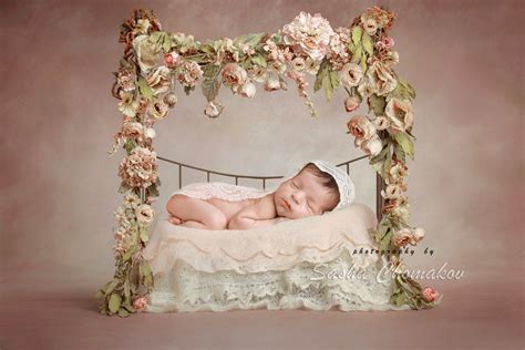 Digital Backdrop Background Newborn Baby Girl Flower Pink Bed - Etsy