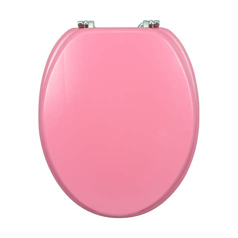 Pink Hard Wood Toilet Seat Elongated Chrome Brass Hinge