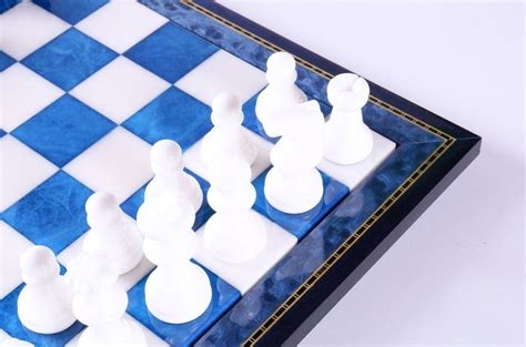 Blue & White Alabaster Chess Set with Wood Frame – Chess House