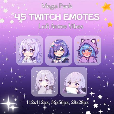 Mega Pack 45 Twitch Emotes Purple Hair Animated Twitch Emotes Cute ...