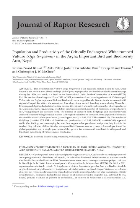 PDF Population And Productivity Of The Critically Endangered White