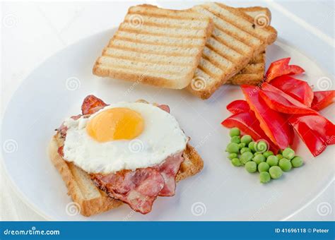 Fresh Breakfest Ham Eggs Vegetable And Toast Stock Photo Image Of