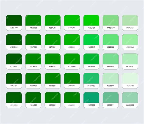 Paleta De Cores Verde Com Hexadecimal Vetor Premium