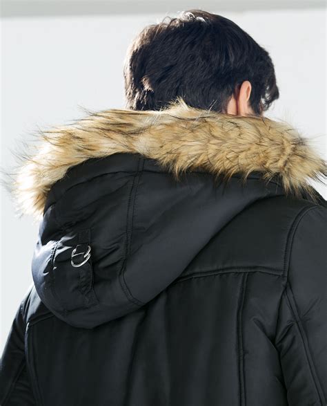 Zara Jacket With Fur Hood In Blue For Men Navy Blue Lyst