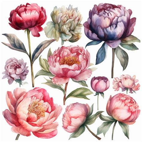 Premium AI Image Watercolor Peonies Illustration On White Background 3