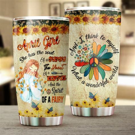 April Hippie Girl Personalized Tumbler Teeuni