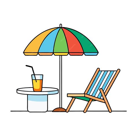Colorful Beach Scene with Umbrella and Lounge Chair Perfect for Summer