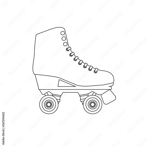 Vector Flat Line Contour Drawn Roller Skate Isolated On White