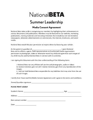 Fillable Online THE NATIONAL BETA CLUB Media Consent Agreement Fax