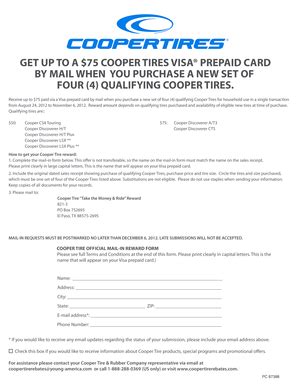 Fillable Online Get Up To A Cooper Tires Visa Prepaid Card By Mail