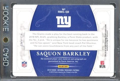 National Treasures Saquon Barkley Rc Rookie Patch Auto Printing