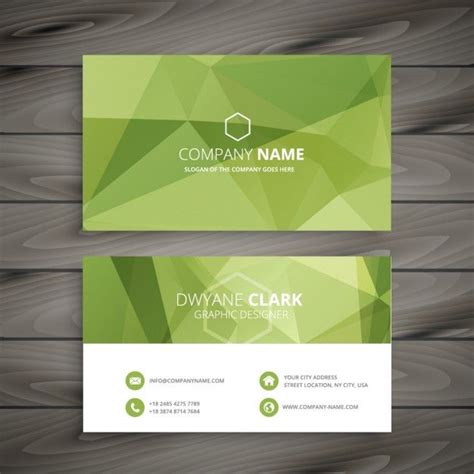 Green Business Card In Low Poly Style Free Vector Vertical Business