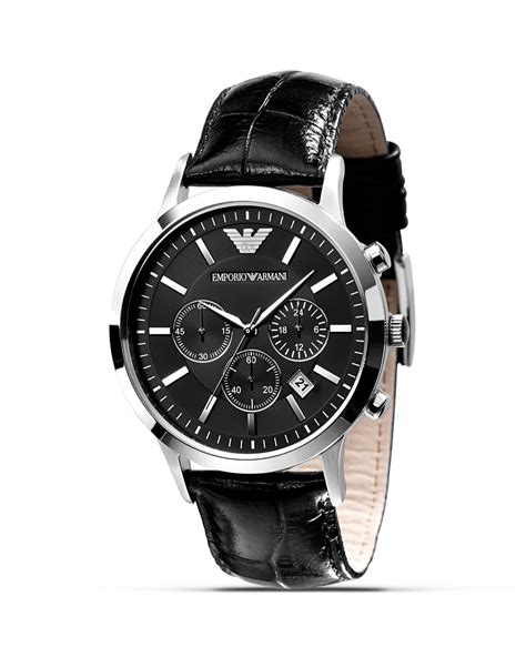 Emporio Armani Slim Black Watch With Leather Strap 43mm In Black For