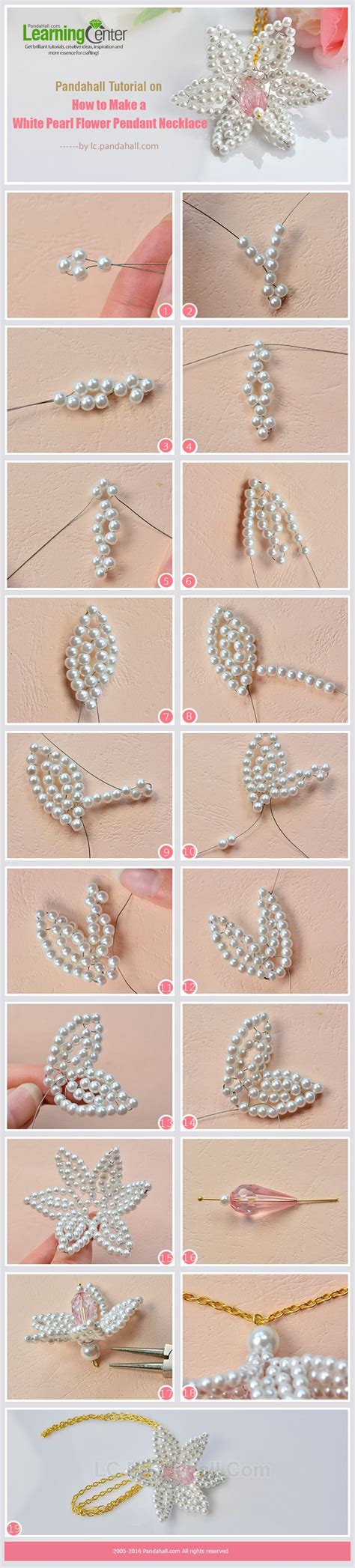 Pandahall Tutorial On How To Make A White Pearl Flower Pendant Necklace