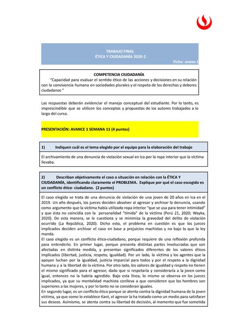 Trabajo Final 2020 2 TRABAJO FINAL ÉTICA Y CIUDADANÍA 2020 Ficha