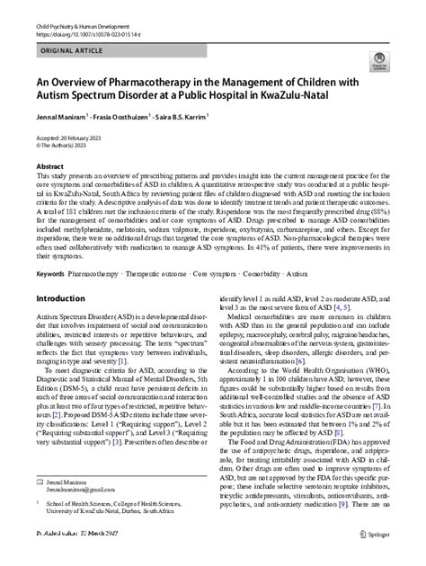 Pdf An Overview Of Pharmacotherapy In The Management Of Children With