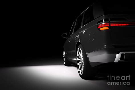 Back View Of Modern Black Suv Car In A Spotlight Photograph By Michal