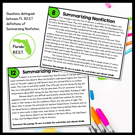 Summarizing Nonfiction Task Cards Th Th Grade Fl Best Magicore