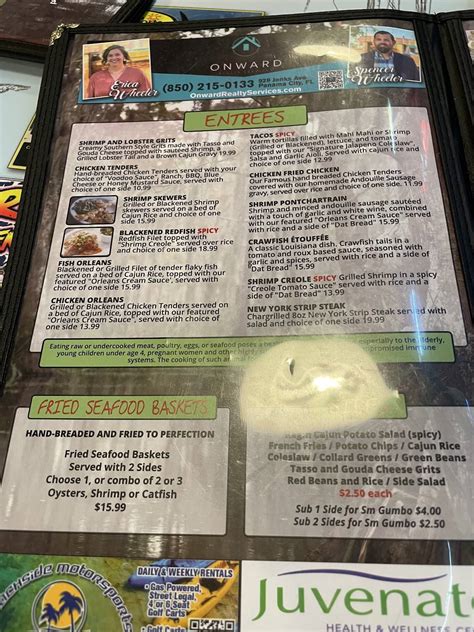 Menu At Dat Cajun Place Cafe Panama City Beach Thomas Dr