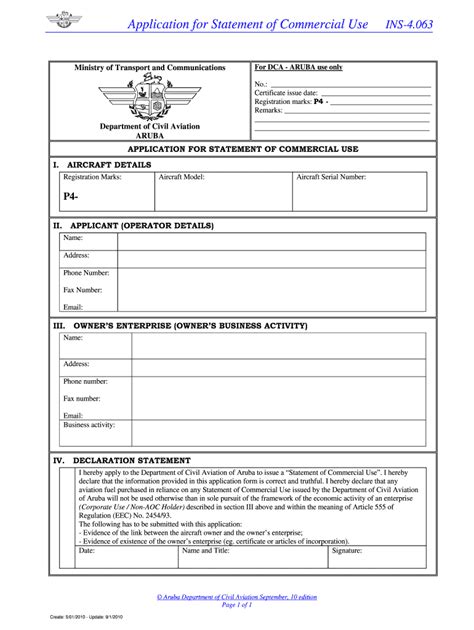 Fillable Online INS 4 063 Application For Statement Of Commercial Use